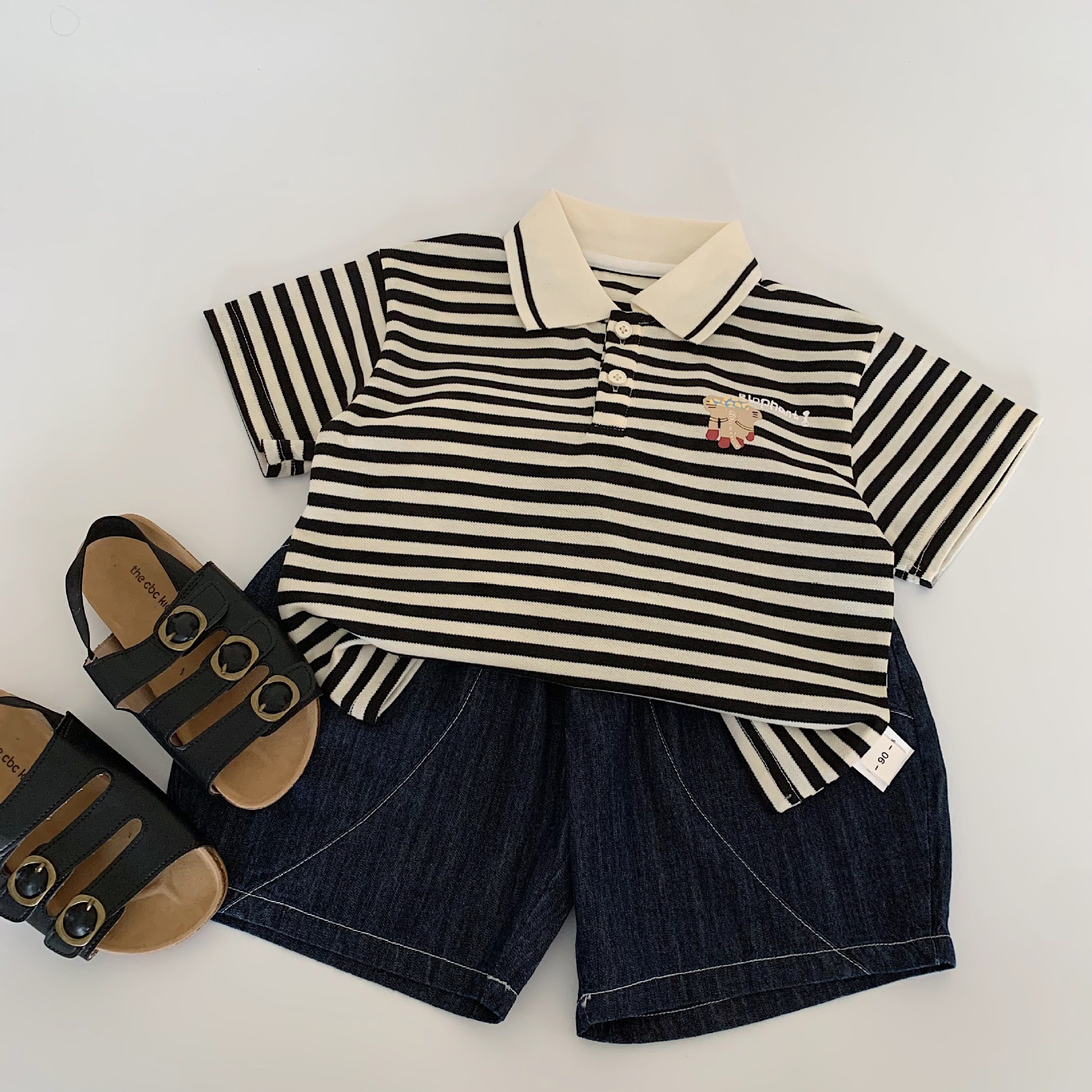 Camiseta de manga corta para niños Maibao 2025 verano nuevo estilo coreano para niños y niñas camisa POLO a rayas estilo occidental verano para bebés t