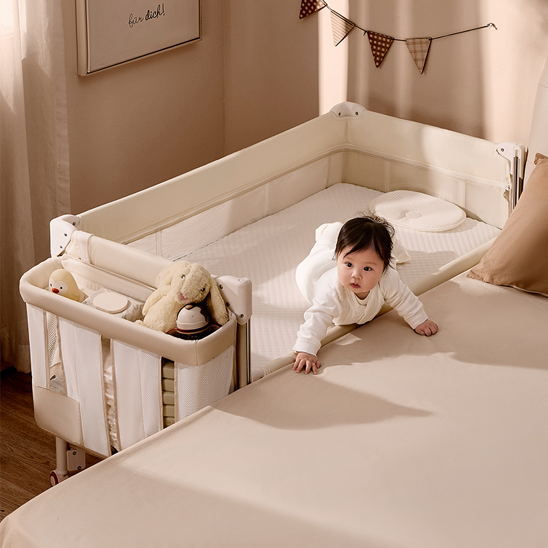Coolbaby Crib Bed Body Can Be Lifted and Lowered, Seamless Bed, One-Click Opening and Closing, Multifunctional Portable Baby Bed