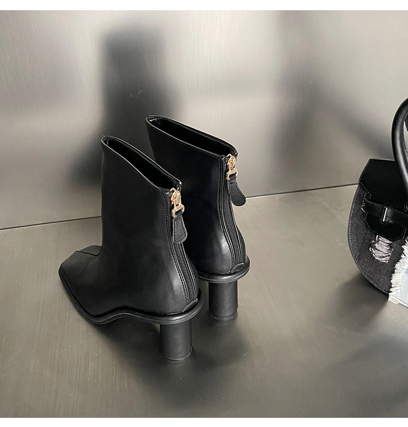 square head solid color rear zipper cylindrical thick high heel boots NSZLX139048