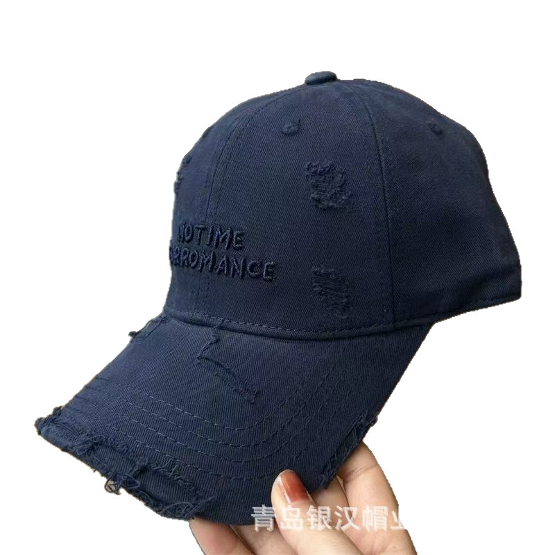 女性用の穴あき野球帽、文字刺繍入りウォッシュドコットンひさしキャップ、顔が小さく見える、つばが広く柔らかいトップのサンハット|undefined