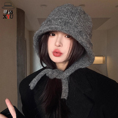 秋冬拉法帽女外出保暖防风包头帽网红款时尚百搭大头显脸小针织帽