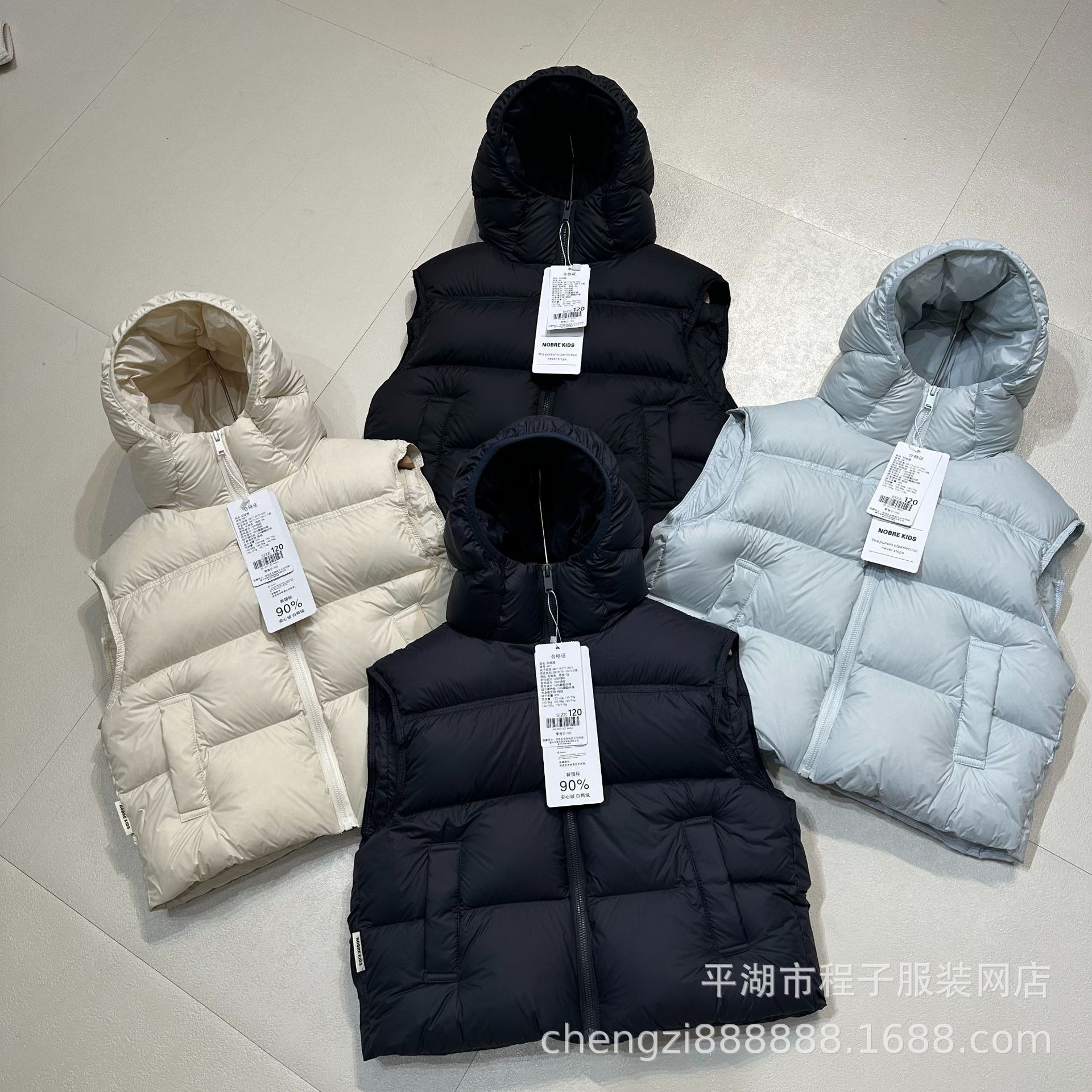 Children's down vest, Korean style, thickened and warm, for boys and girls, hooded, 90% white duck down, outerwear vest, children's clothing