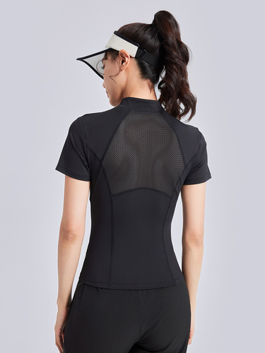 Stand collar half zipper sports short sleeve new casual slim yoga top outdoor running fitness wear t-shirt dropshipping