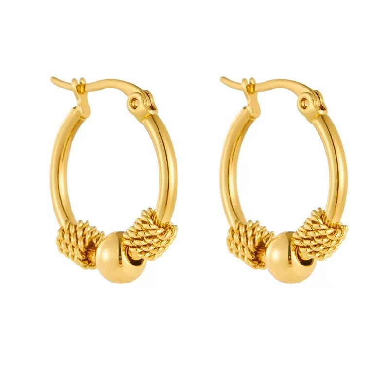 Quality one bead bracelet stainless steel with pigtail, fashionable trend universal earrings, simple and elegant design