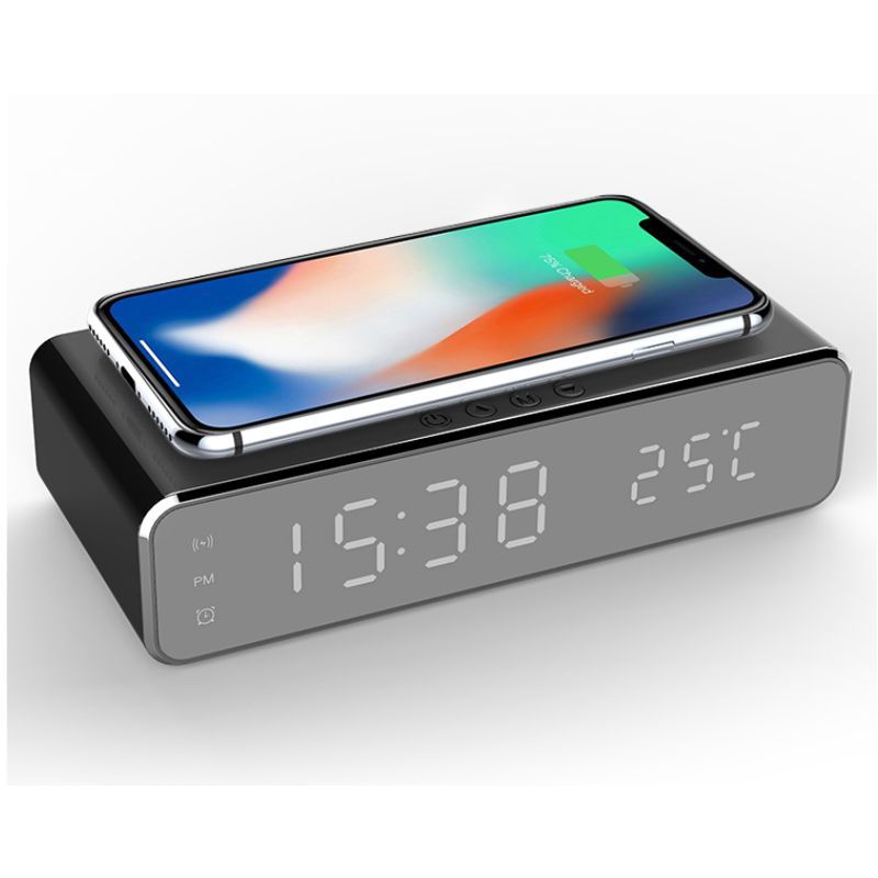 Wireless charging alarm clock desktop digital clock thermometer calendar LED display headset mobile phone wireless charger