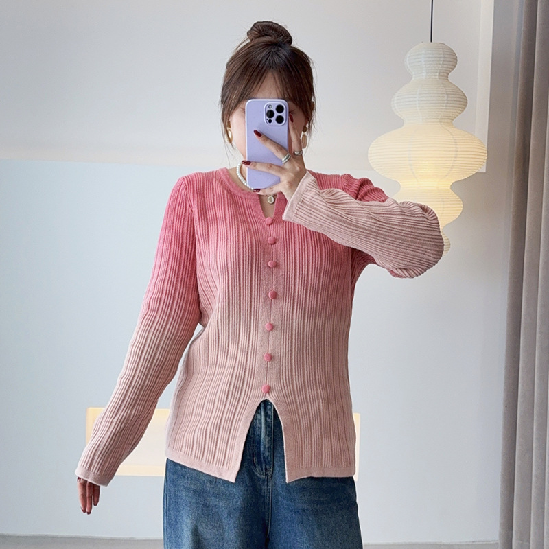 Dd2025 New Autumn Style Plus-Size Women's Clothing for Fat Girls, Gradient Pink Sweet Knitwear F293