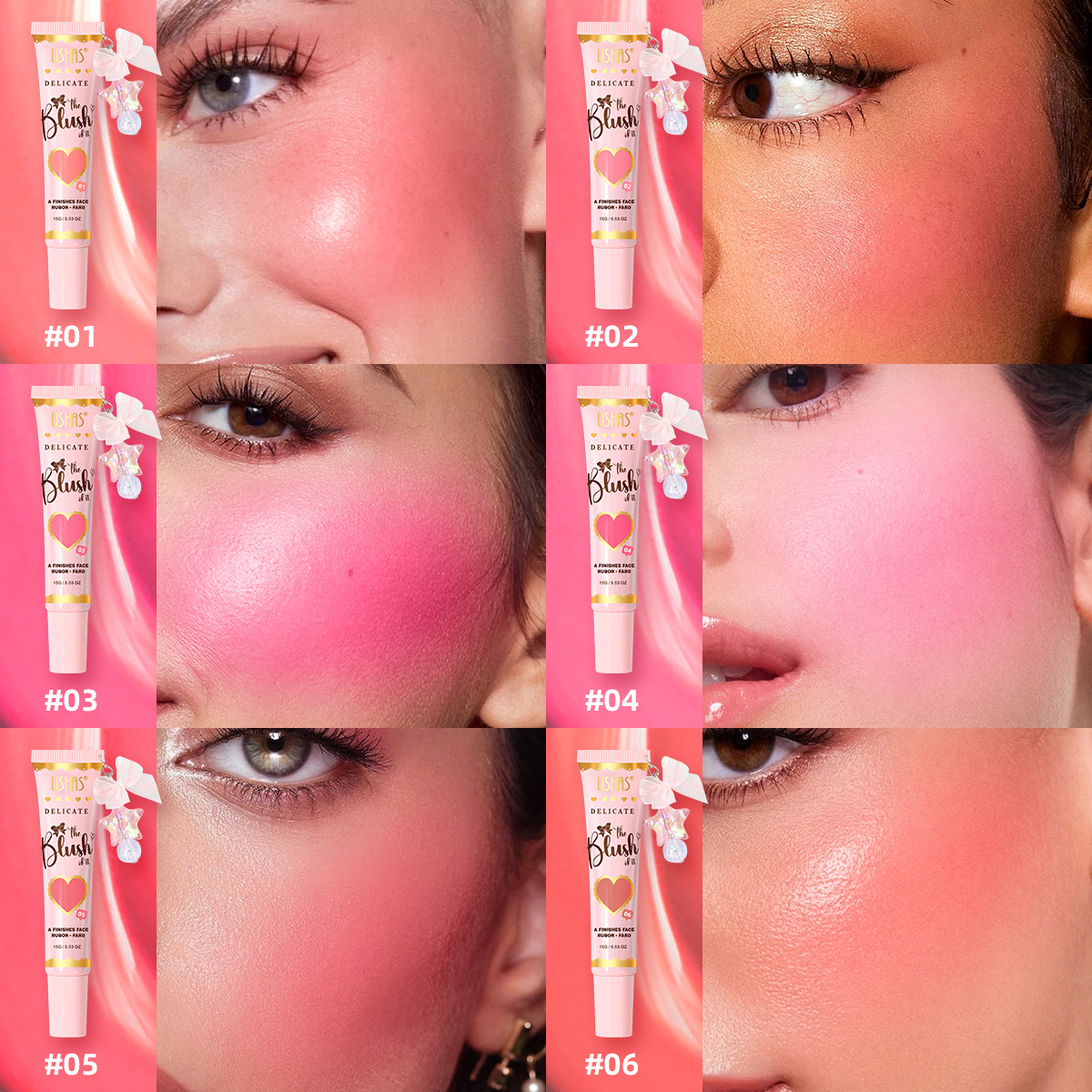 USHAS spot hot sale 6 colores manguera líquida colgante de ojos rojos sombra de ojos labios mejillas de doble uso reparador natural UBL002