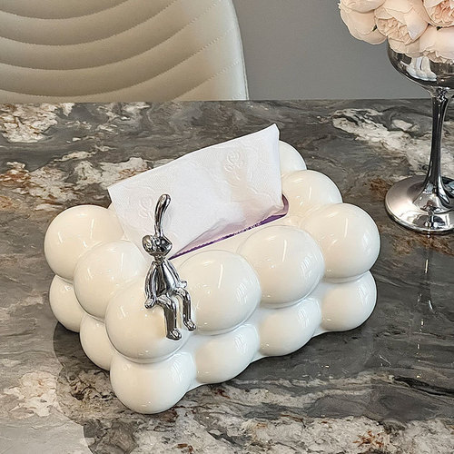 Light luxury tissue box living room high-end home decoration ornaments bubble shape paper box electroplated rabbit napkin box