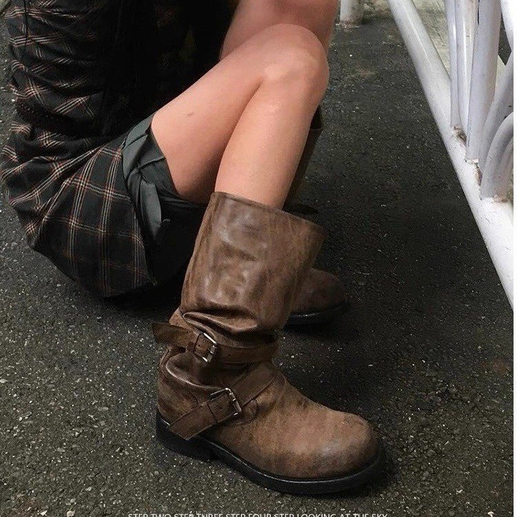 秋冬内增高挂饰时装靴2025新款厚底复古绒皮慵懒感增高短靴女ins|undefined