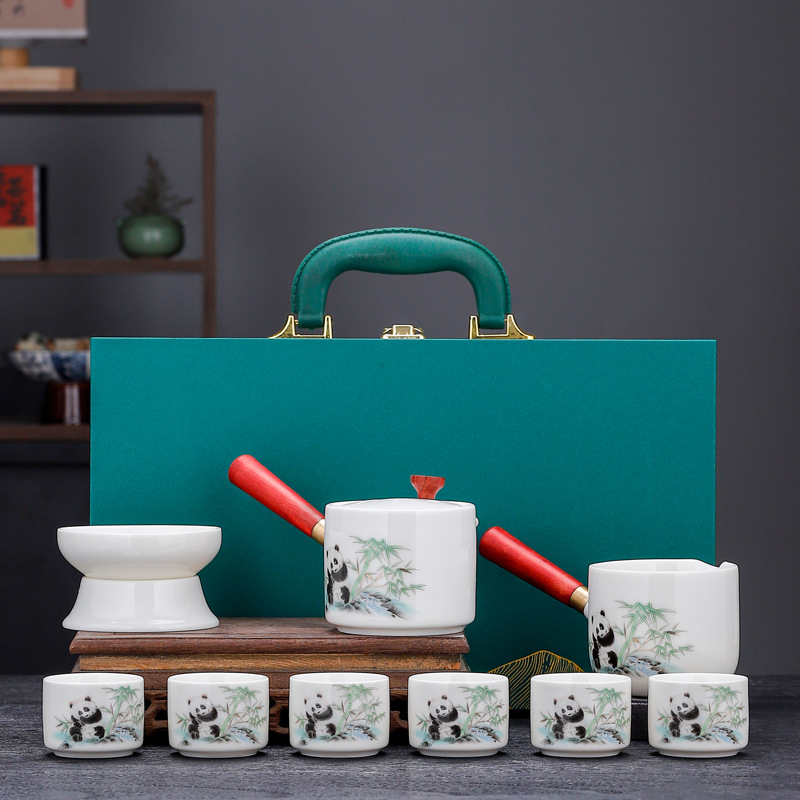 Dehua White Porcelain Lamb Fat Jade Style Gongfu Tea Set, Heat-Resistant Side Handle Teapot, Gift Set for Company Events, Companion Gift with LOGO