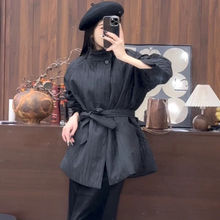 轻薄立领长袖棉服女冬设计感时尚洋气收腰显瘦小众系带中长款上衣