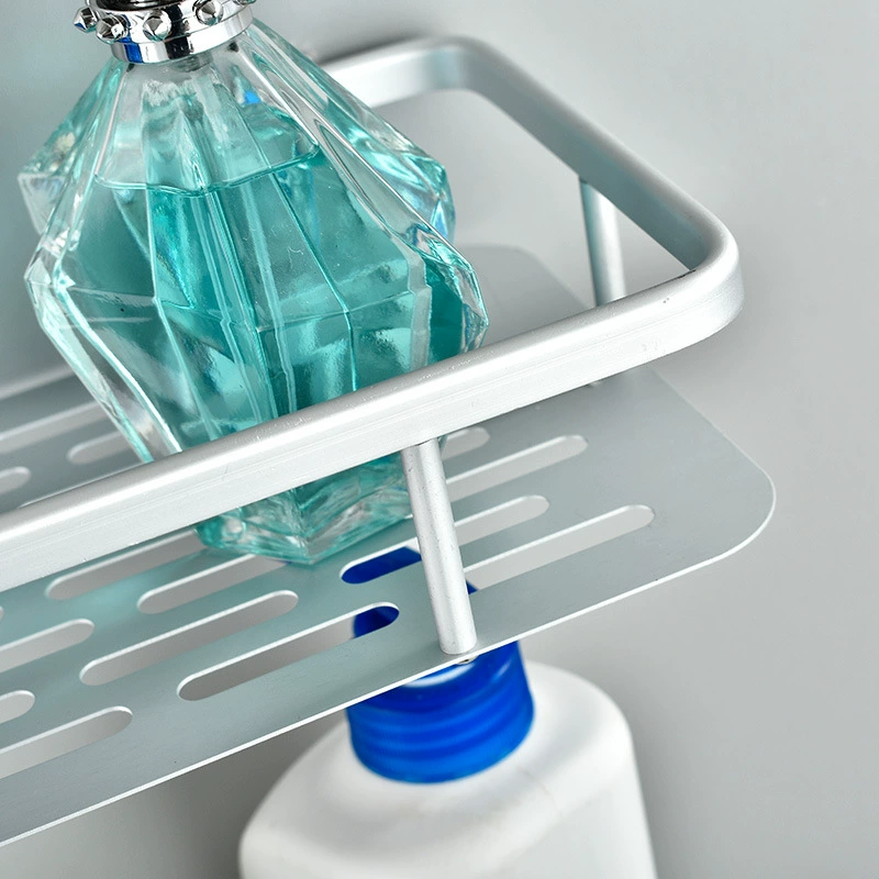 Space aluminum double -layer rectangular aluminum shelf with hook tray bathroom kitchen cosmetics storage pendant free punching