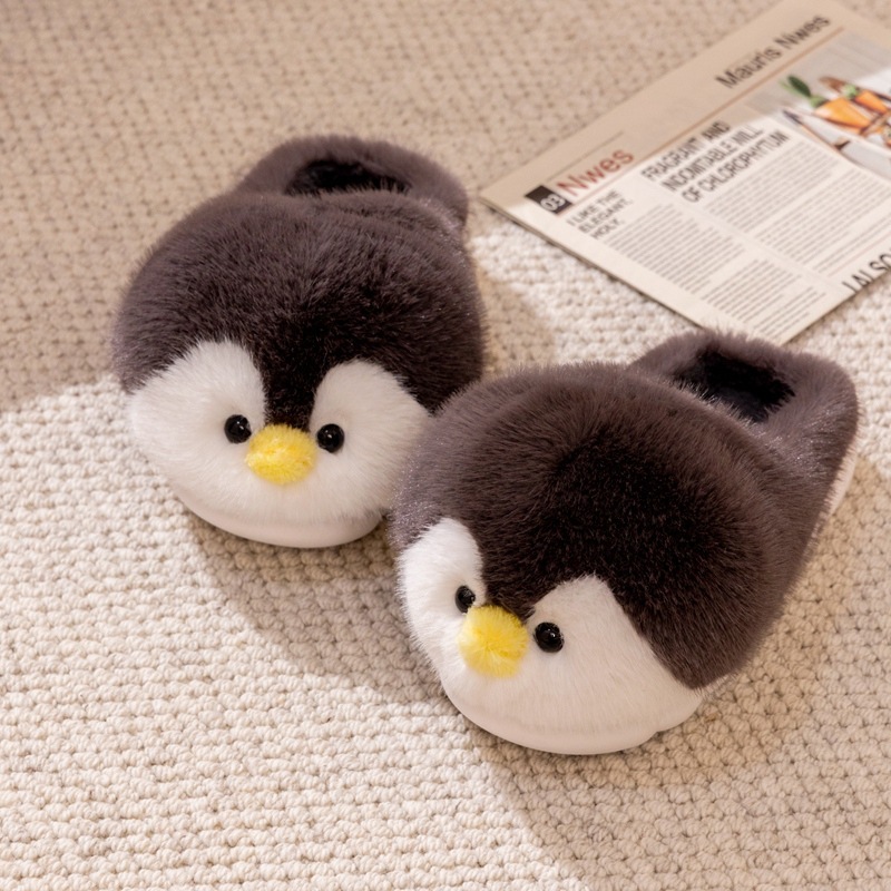 冬のアニメかわいいペンギンのぬいぐるみスリッパの高低バッグと保温綿スリッパの滑り止め柔らかい底の家の靴|undefined