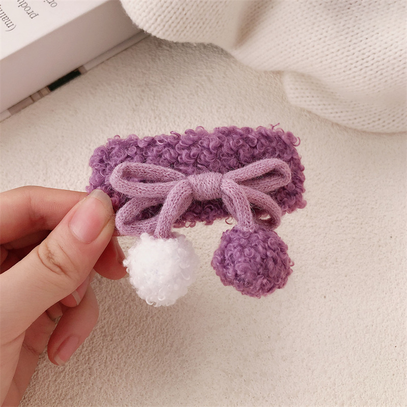 Diario de color ~ otoño y invierno arco pelusa pinzas de cabello para mujeres adorables lateral frises pinzas de cabello BB bola de cabello