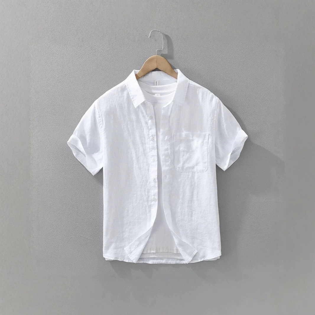 2026 Japanese-style Linen Fresh Short-sleeve Shirt For Men, Versatile, Artistic, Casual, Loose, Breathable, Wholesale_viptrois.com