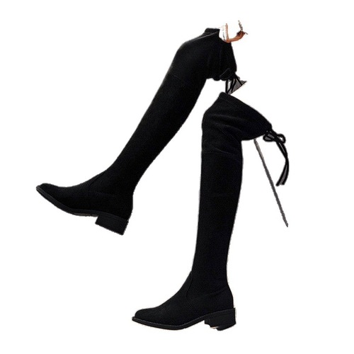 Women's Knee-High Slimming Elastic Boots 2025 Autumn/Winter Flat Fleece Lined Over-the-Knee Boots