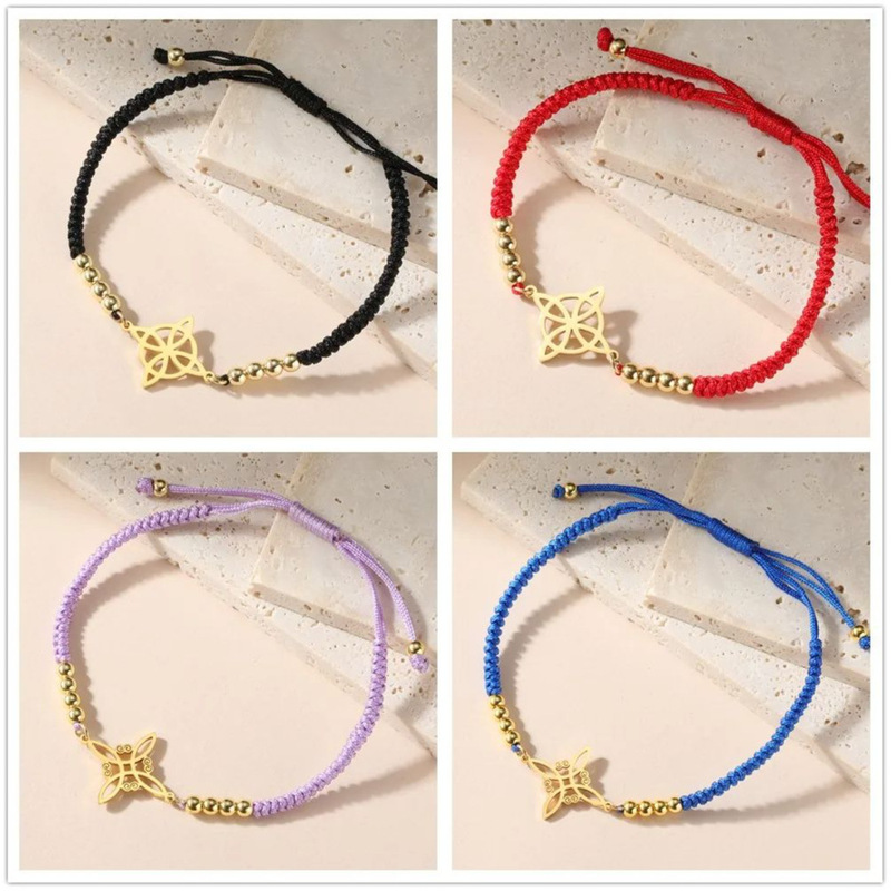 Witch Knot Bracelet Women Men's Stainless Steel Beads Charm Black Red Blue Purple Rope Bracelet Amulet Hand Rope Jewelry