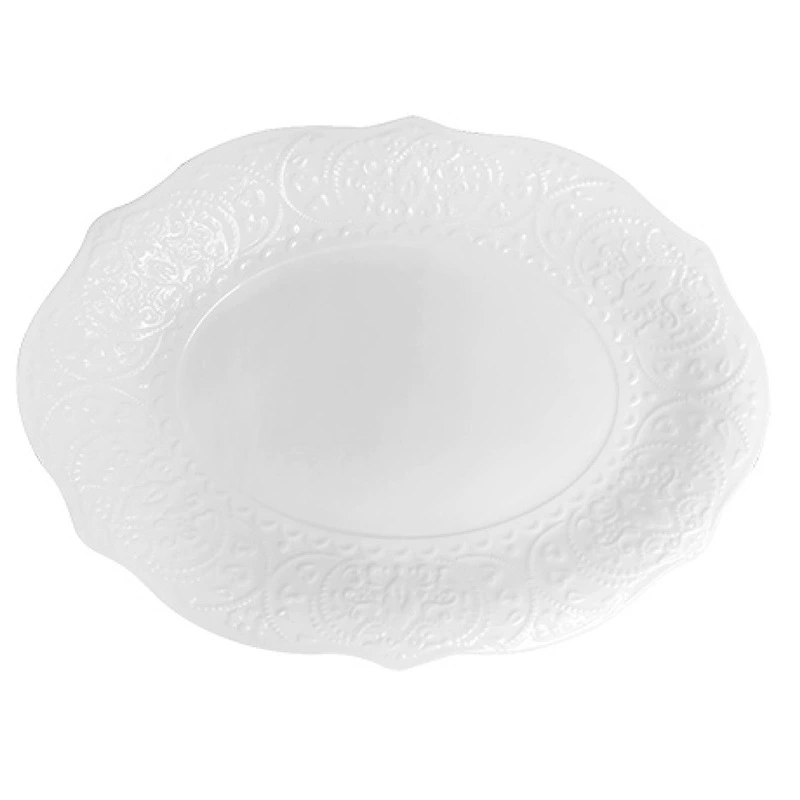 Ceramic Tableware Set (Alice) — Relief Carving, Solid White Western Dinnerware, Multi-Piece Options