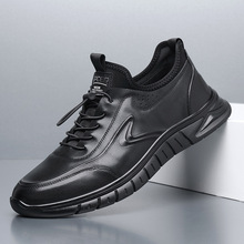 新款男士头层牛皮休闲皮鞋柔软舒适一脚蹬运动鞋真皮时尚男鞋代发