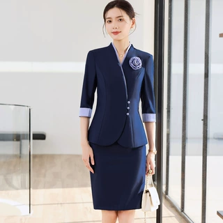 职业美容院珠宝店工装套装女装中袖女神范主持人面试西装套裙正装