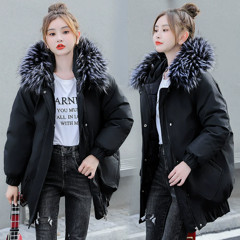 Женская зимняя Корейская версия с меховым воротником, свободная Толстая новая куртка с хлопковой подкладкой, длинная пуховая хлопковая клипса, хлопковое пальто, модная Внешняя торговля