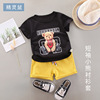 Cartoon set, scarf, trousers, flower boy costume for leisure, sleeves, with little bears, wholesale, with short sleeve