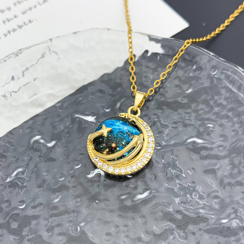 项链爆款热卖湛蓝星空项链配饰女轻奢高级感热卖星球百搭钛钢项链|undefined