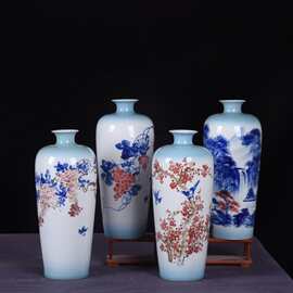 景德镇青花瓷花瓶陶瓷摆件花器中式客厅装饰品手绘瓷瓶手工瓷器