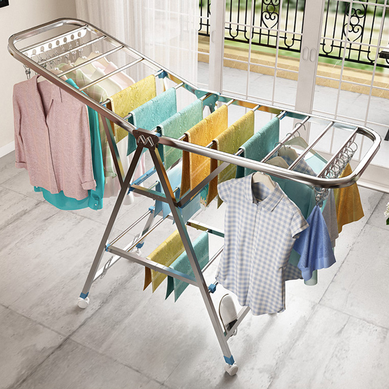 Floor-Standing Foldable and Extendable Clothes Drying Rack, Integrated Clothes and Shoe Drying Rack, Modern and Simple Design