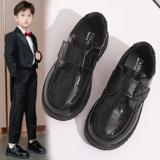 Boys' Leather Shoes Spring and Autumn 2025 New Fashion Children's Shoes Black Soft-soled British Style Primary School Students' School Performance Shoes