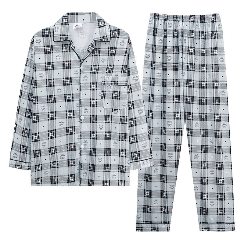 Pijamas de primavera y otoño de algodón de manga larga para hombres pijamas de otoño e invierno para hombres jóvenes de mediana edad delgada día de verano traje de uso doméstico