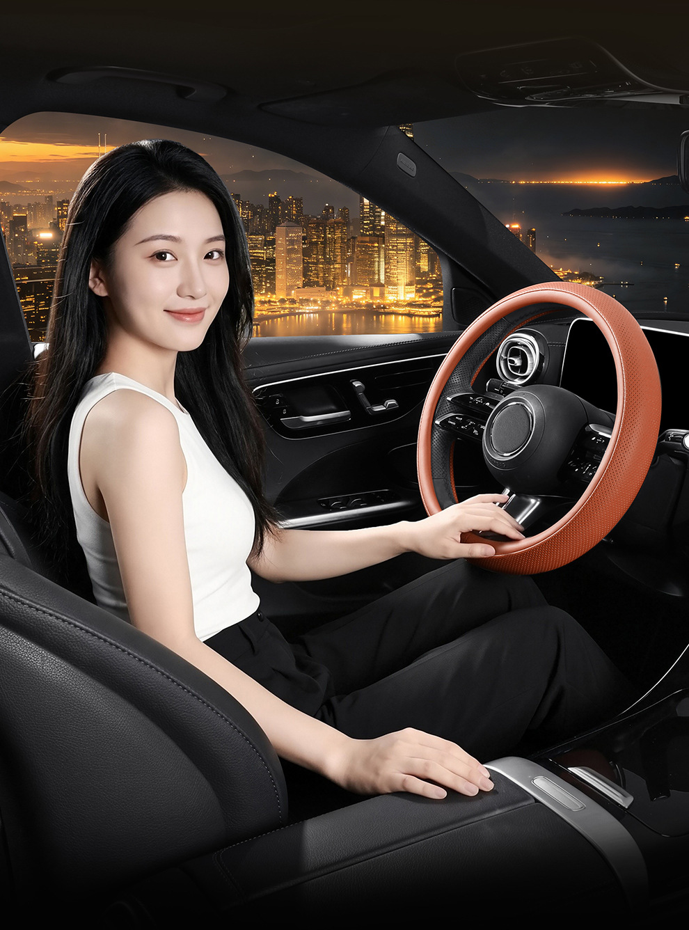 New car steering wheel cover for women, suitable for all seasons, made of leather, cute, non-slip, sweat-absorbent, breathable, cross-border wholesale