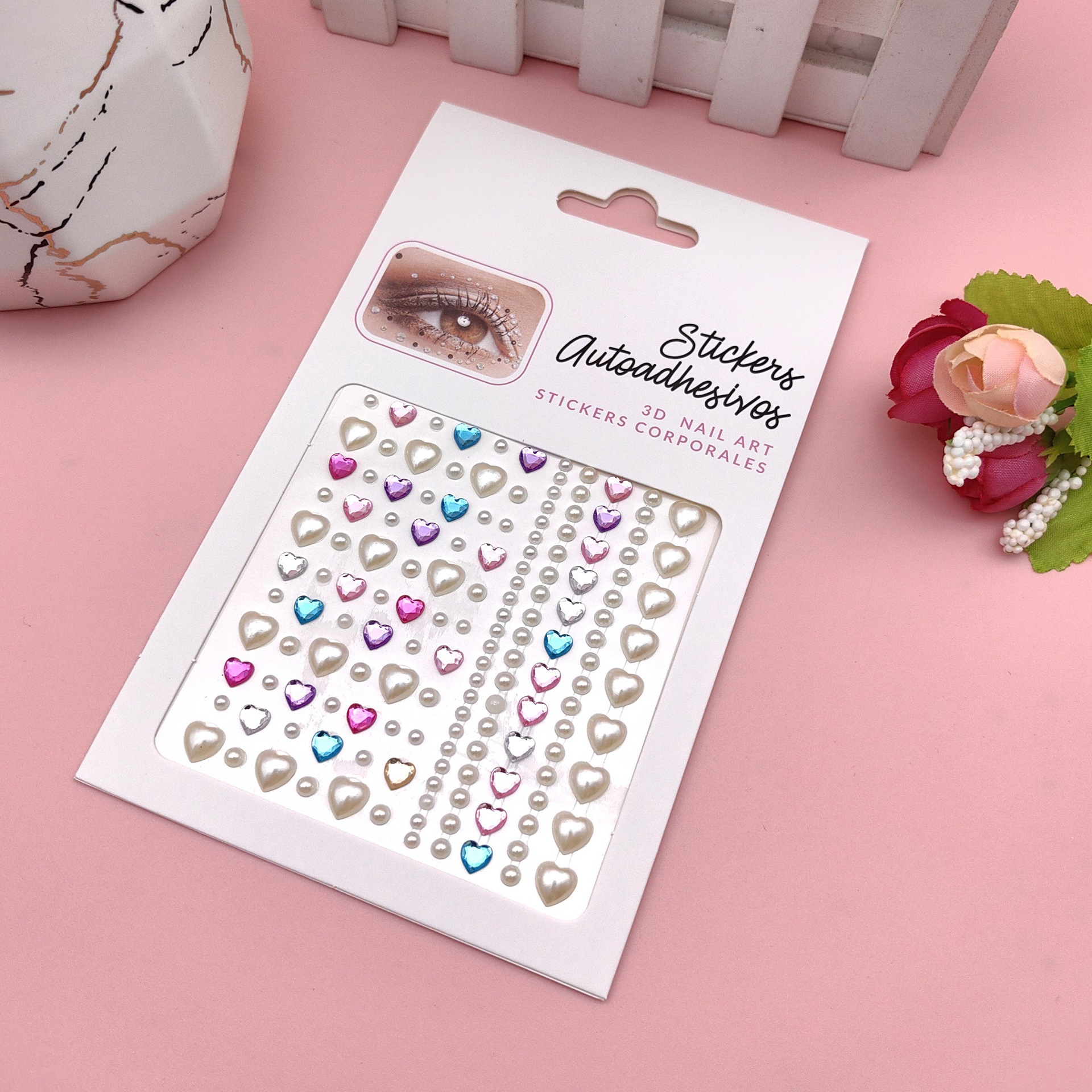 Pegatinas para maquillaje de ojos, pegatinas de diamantes de imitación para ojos, decoración facial, accesorios de maquillaje de perlas para diario, pegatinas de diamantes de imitación para escenario infantil, venta al por mayor en stock.