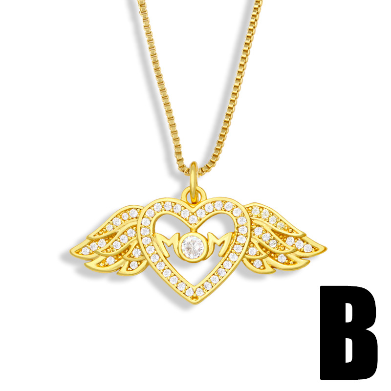 Korean Wings Heart Pendant Copper Zircon Necklace display picture 5
