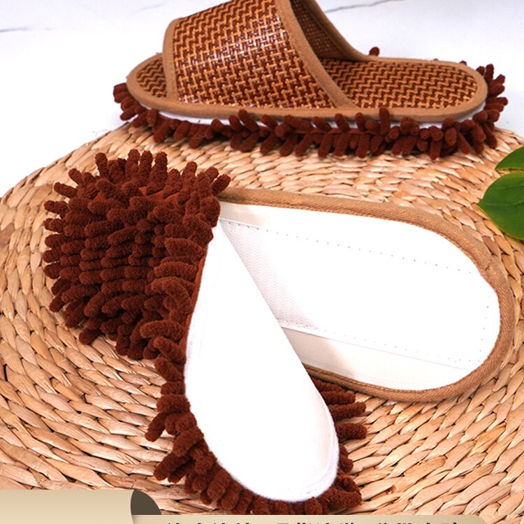 Wholesale Creative Cleaning Floor Mopping Shoes Lazy Slippers Rattan Removable Washable Sandals Silent Mop Mat Rag