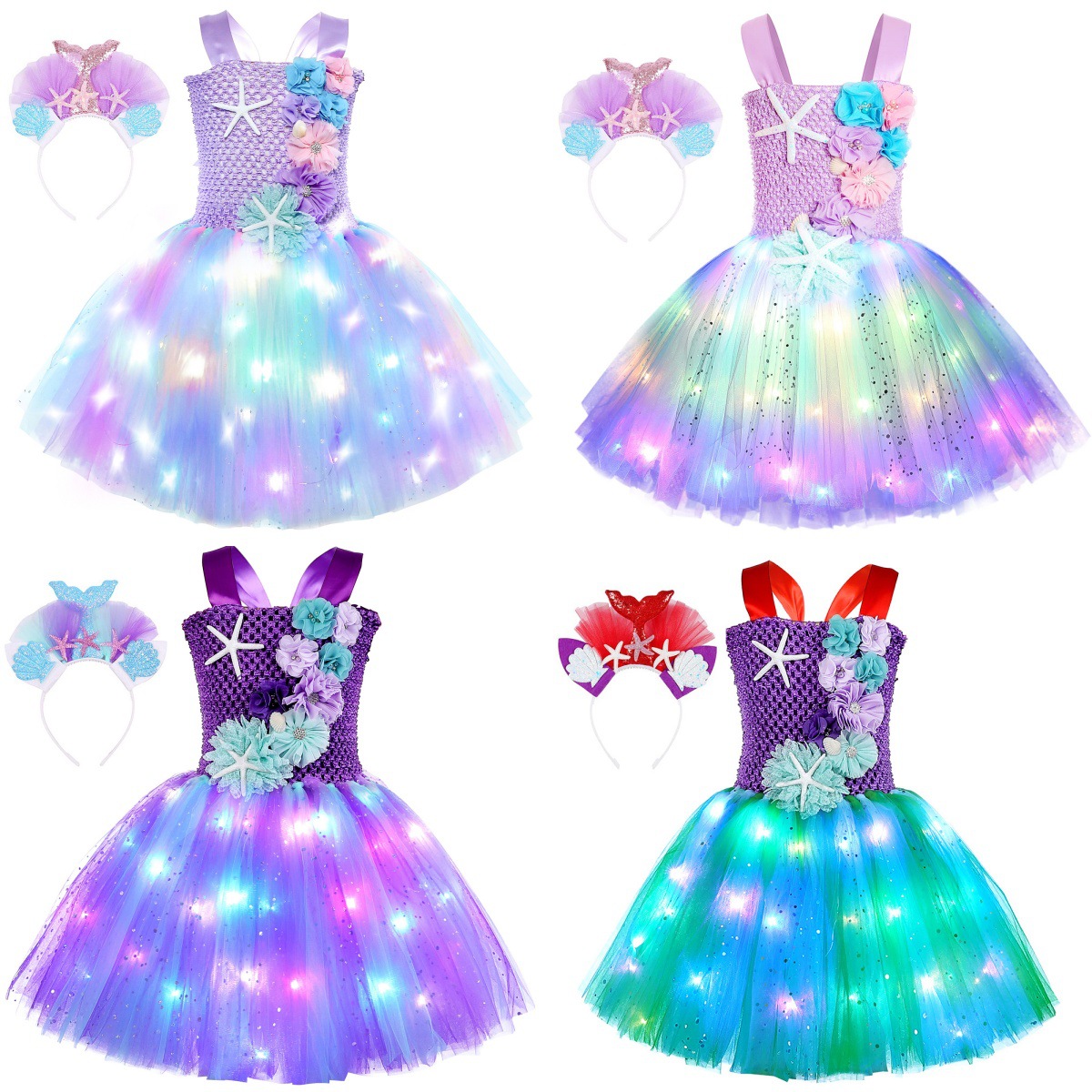 Luminous Mermaid dress Fairy Princess Style LED Skirt High Set Mermaid Suit Baby Stylike dress