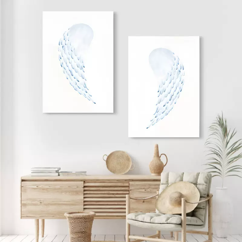 亚马逊热卖工厂新款现代简约梦幻蓝羽毛无框画客厅喷绘装饰画海报
