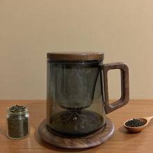木把高硼硅玻璃泡茶杯办公室茶水分离花茶三件杯带盖透明玻璃水杯