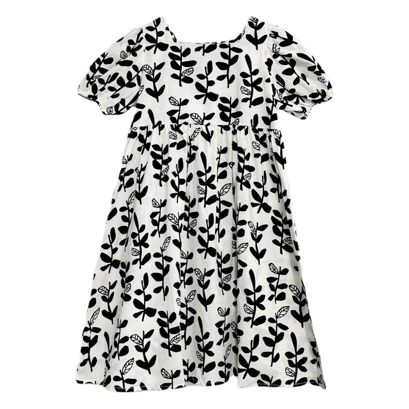 Faldas para niñas verano 2024 nuevo estilo vestido de algodón puro para niñas vestido largo francés de manga corta para vacaciones