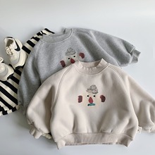 麦宝儿童加绒卫衣2025冬季新款男童卡通套头打底衫百搭女宝宝冬装