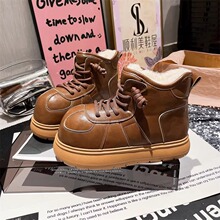 欧货卡皮巴拉真皮雪地棉靴女冬季加绒加厚保暖短靴厚底大头面包鞋