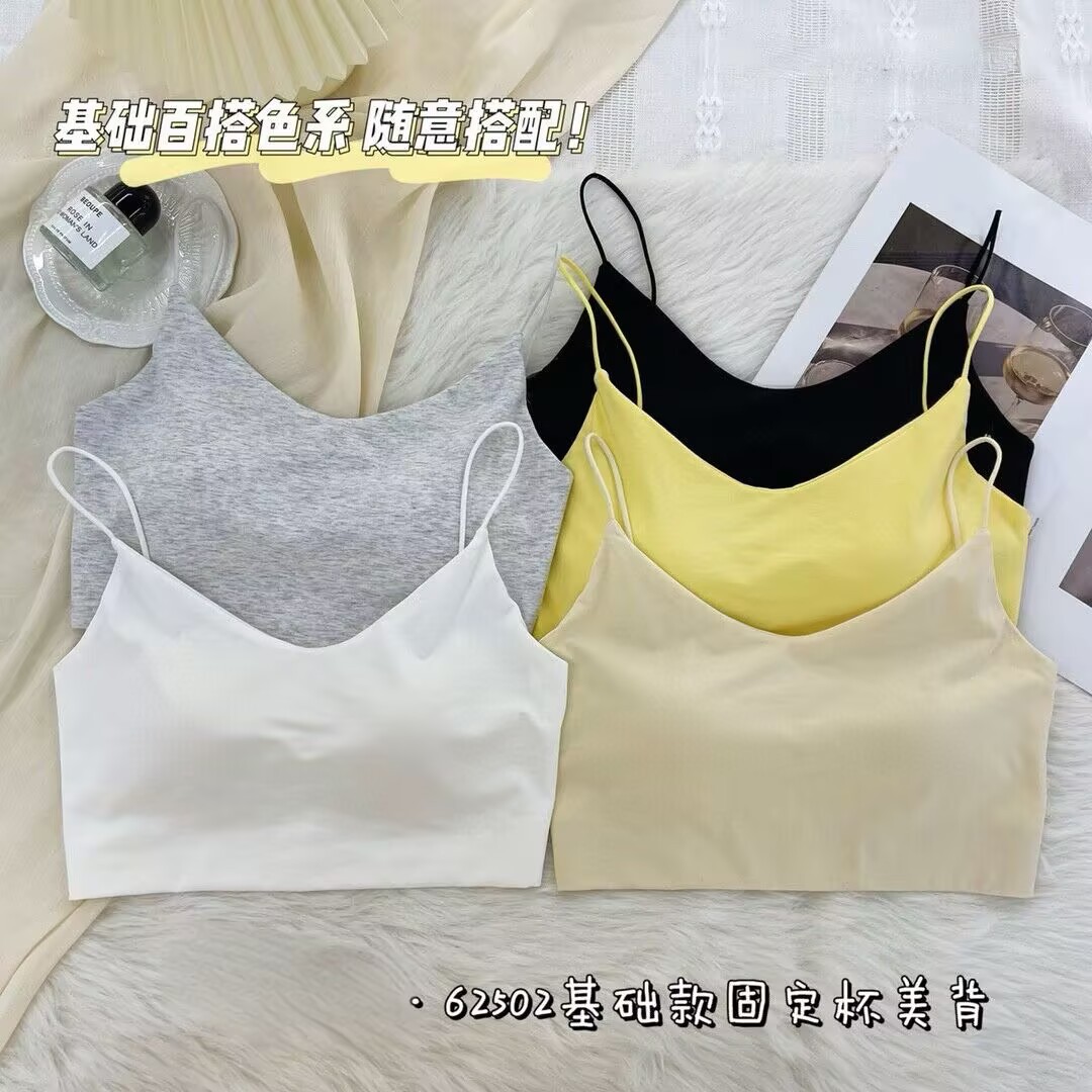 Basic fixed cup beautiful back sports daily straps, thin shoulder straps, bra hollow cross thin shoulder straps, chest wrap 62502