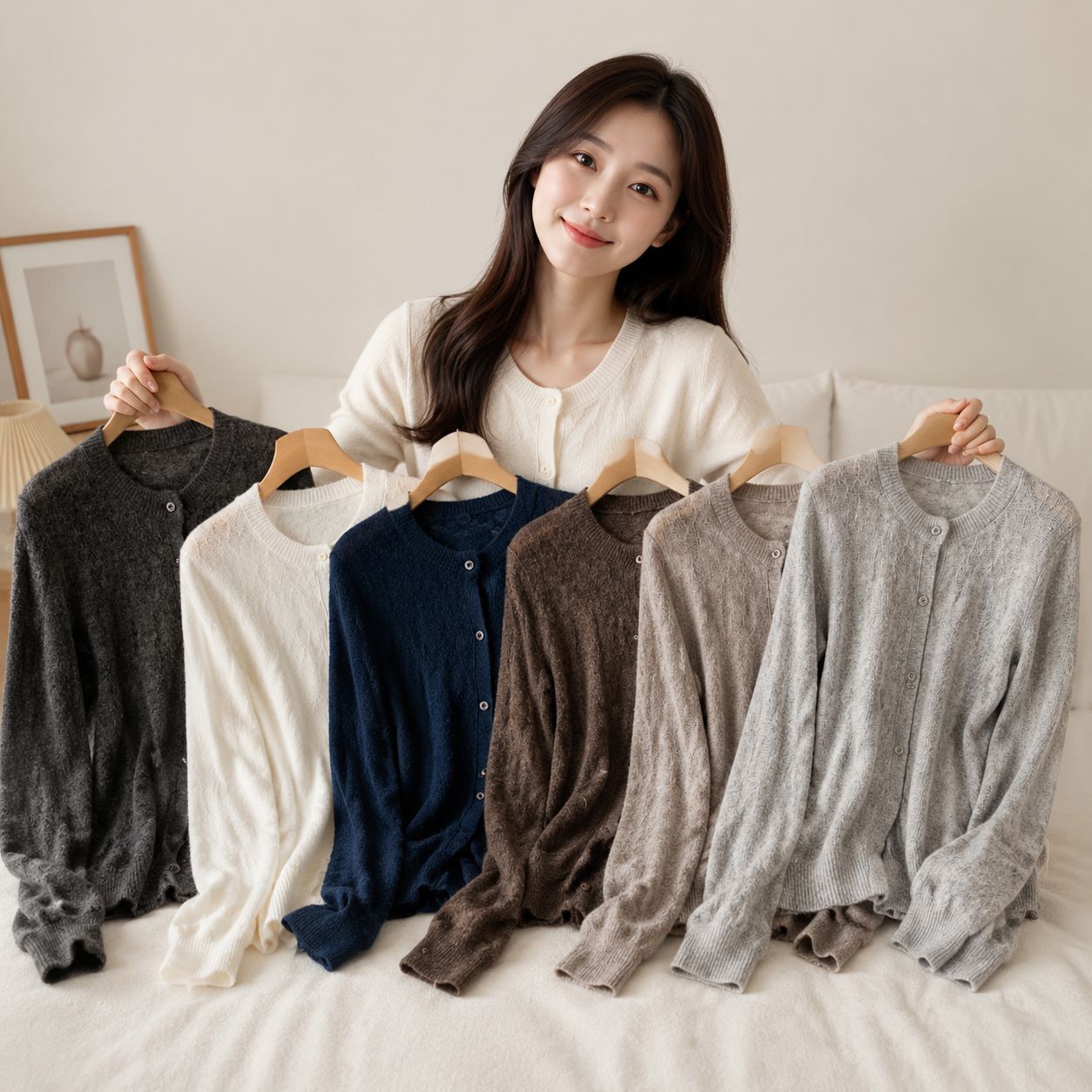 2026 Tongxiang Puyuan Clothing Factory New Autumn/Winter Jacquard Round Neck Long Sleeve Silk Cashmere Wool Cardigan Coat