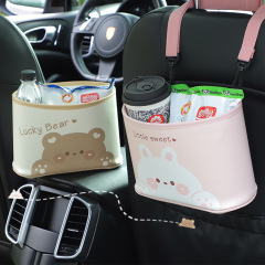 Creative Leather Printed Car Backseat Hanging Storage Box, Cute Multi-functional Car Organizer