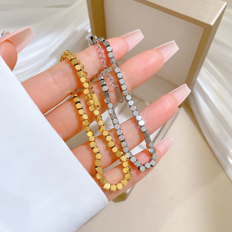 Minimalist Retro Box Chain Bracelet For Women Silver Tone Stylish_voghion.com