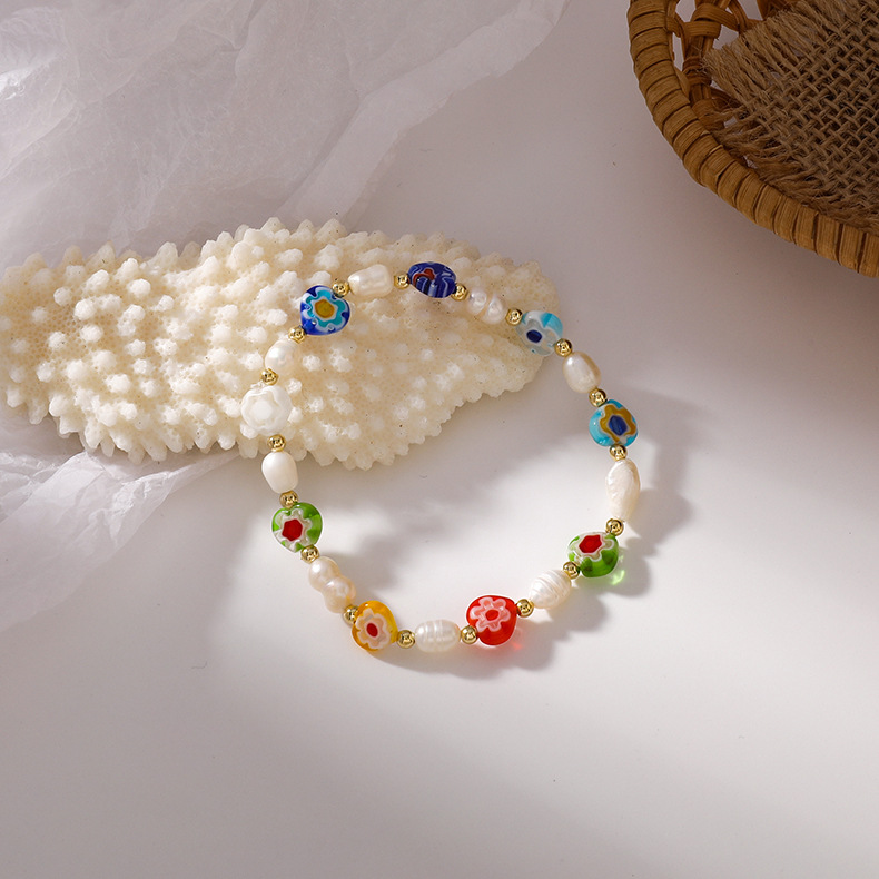 Cute Handmade Color Pearl Flower Elastic Adjustable Bracelet display picture 3