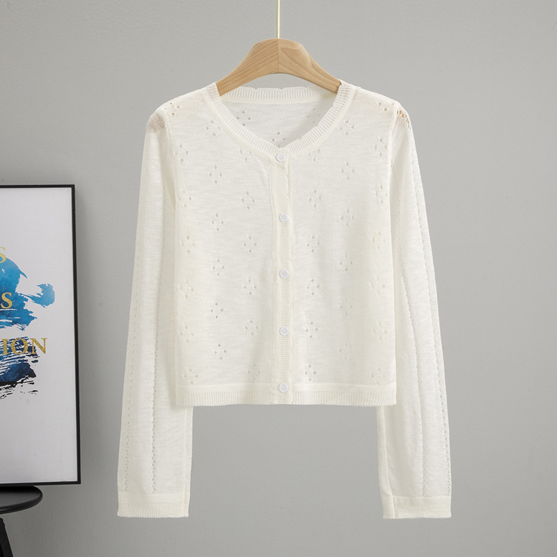 Cross-Border Korean Style Summer New Bamboo Linen Knitted Cardigan Women's Thin Ice Silk Cotton and Linen Jacket Sun Protection Clothing Air-Conditioned Blouse
