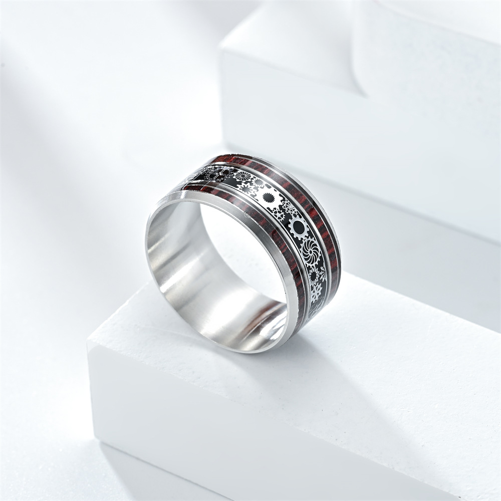 Simple Style Round Gear Titanium Steel Enamel Couple Rings display picture 2