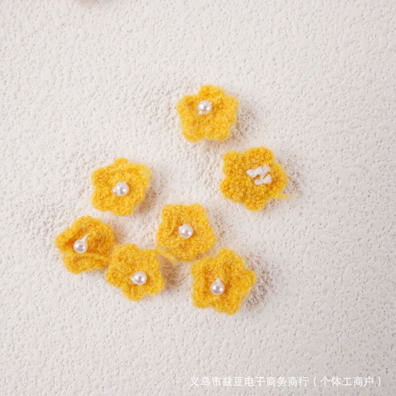 1.5CM毛线小花朵加珠子DIY饰品配件鞋子围巾装饰配件服装辅料花朵|undefined