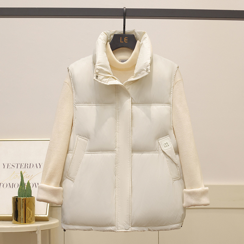 Chaleco de algodón de cuello vertical corto para mujeres otoño y invierno 2025 nuevo estilo coreano chaleco de algodón etiquetado temperamento de moda abrazadera de algodón de hombro